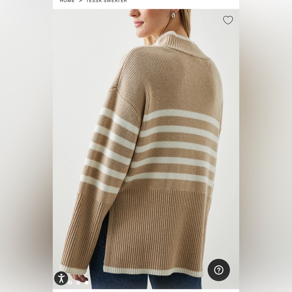 Rails Tessa Sweater Sand Stripe Wool Blend Quarter Zip Knit Pullover Small - Picture 2 of 6
